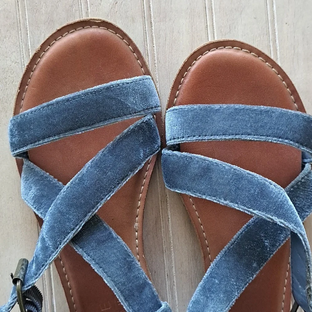 Rampage Matina Memory Foam Velvet Sandals Dusty Blue Criss-Cross Strap